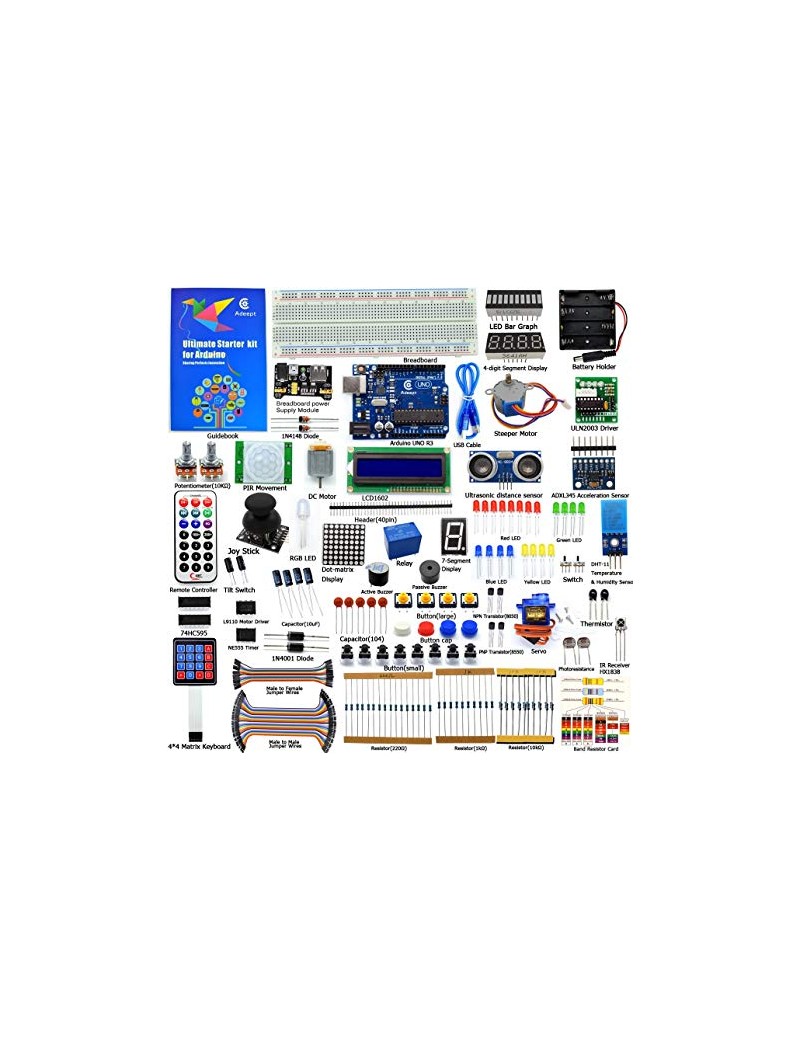 Adeept Ultimate Starter learning Kit for Arduino UNO R3 with Paper Guidebook 